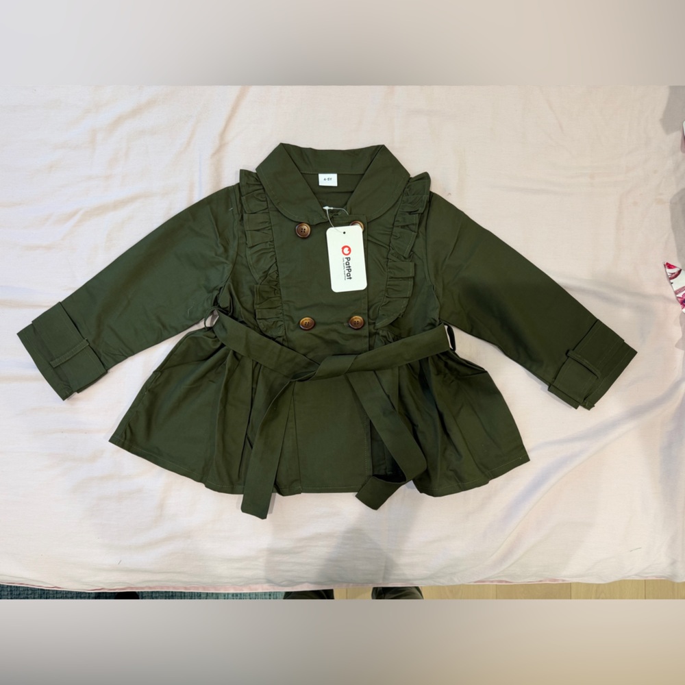Green Ruffled Trench Coat